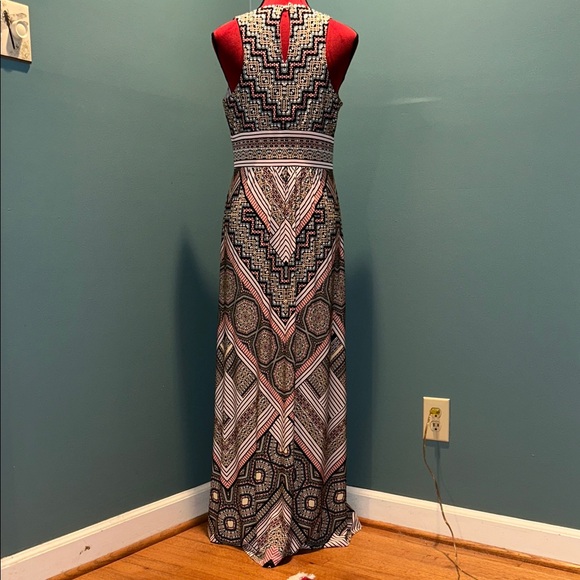 London Times Geometric Patterned Maxi Dress - Black and Pink Size 6 - Picture 8 of 15